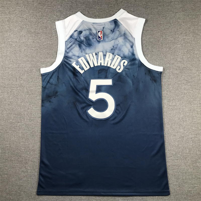 Men Minnesota Timberwolves 5 Edwards Blue City edition 2024 Nike NBA Jersey style 1